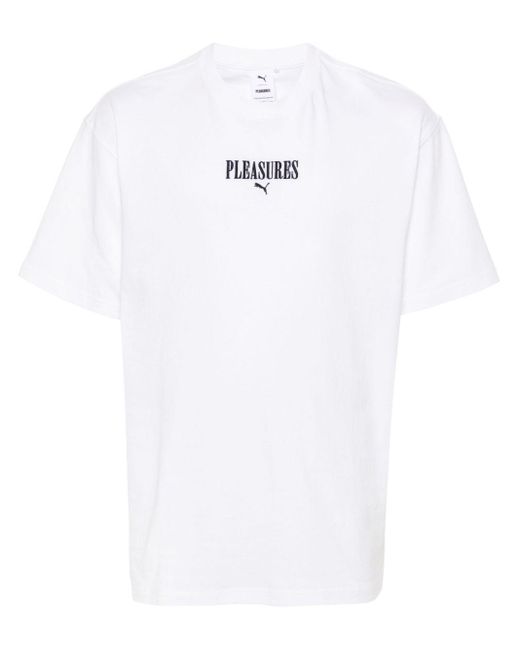 PUMA White X Pleasures Embroidered-Logo T-Shirt for men