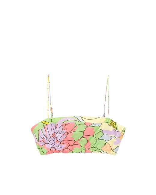 Farm Rio Yellow Spring Affair Beaded Crop Top