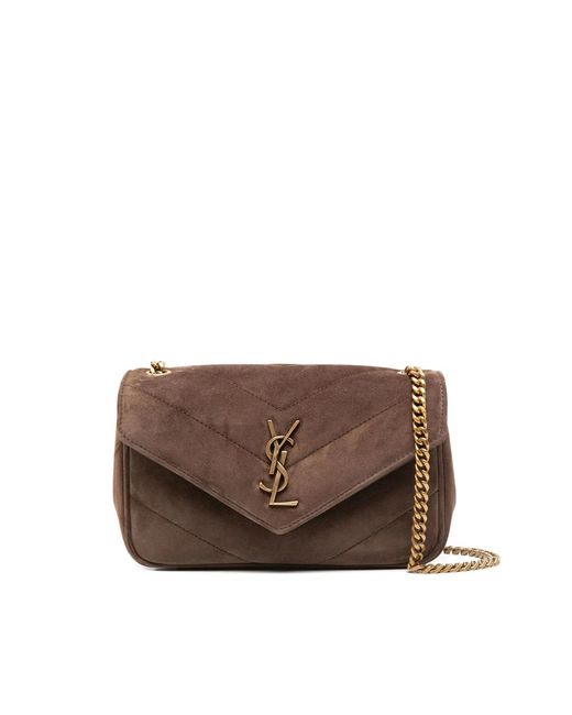 Saint Laurent Brown Mini Loulou Logo-Patch Cross Body Bag