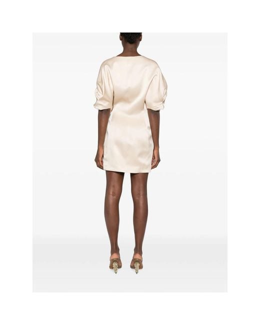 Raquel Diniz Natural Anastasia Button-Detail V-Neck Mini Dress