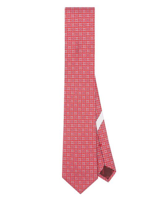 Ferragamo Pink Geometric Gancini-Print Silk Tie for men