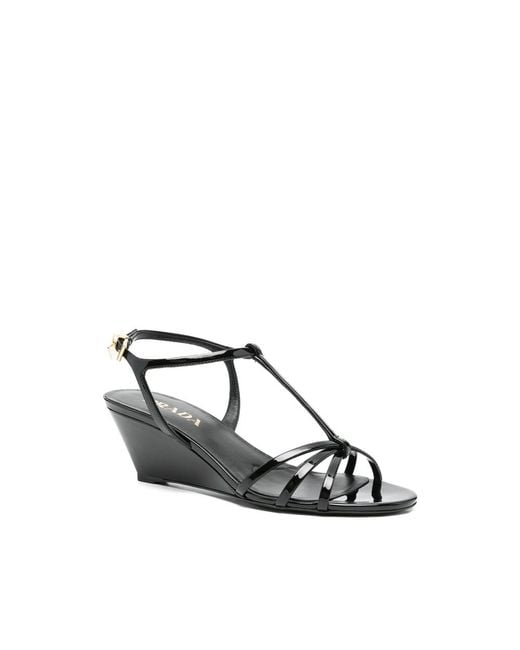 Prada Multicolor T-Strap Wedge Sandals
