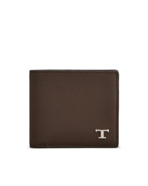 Tod's Brown T Timeless Pebbled Wallet for men