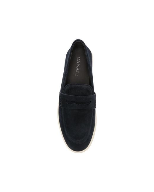 Canali Blue Loafers Calf Leather for men