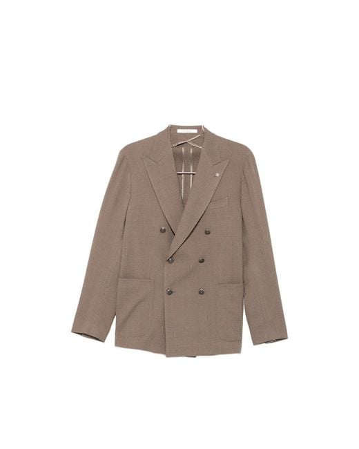 Tagliatore Brown Double-Breasted Peak-Lapels Blazer for men
