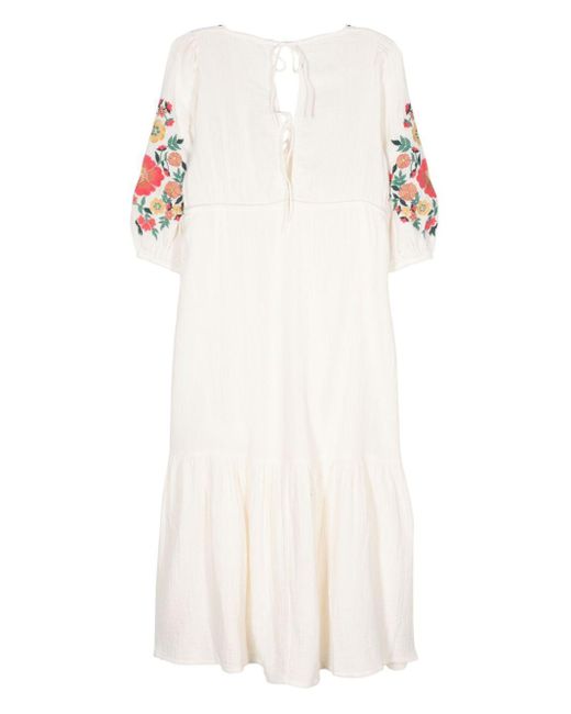 Louise Misha White Bali Floral-Embroidered Midi Dress