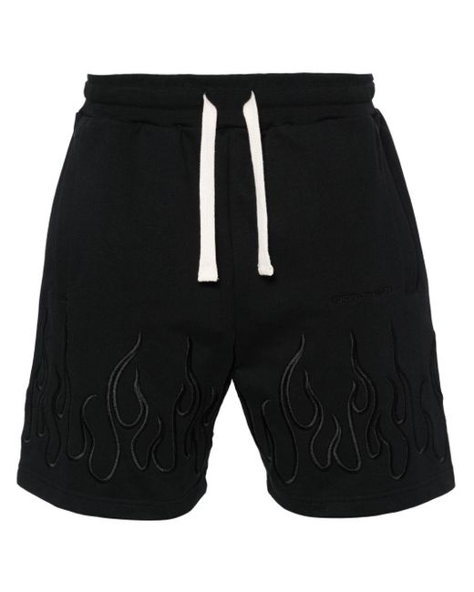 Vision Of Super Black Flame-Embroidered Track Shorts for men