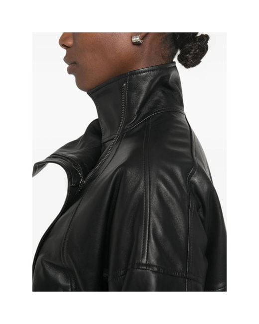 Vince Black Leather Bomber Jacket