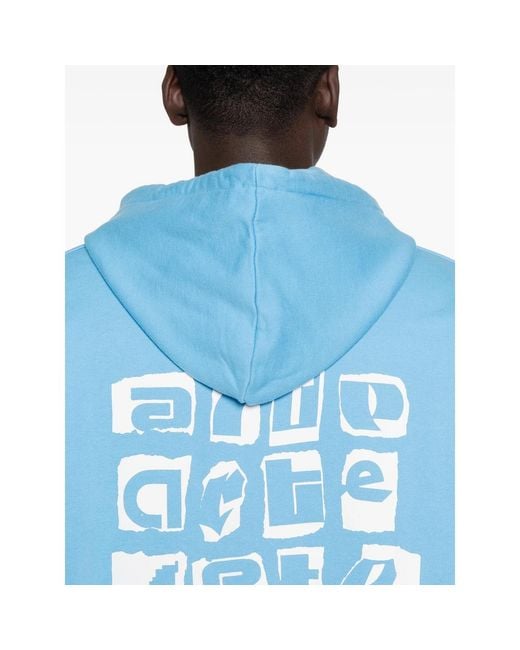 Arte' Blue Long-Sleeve Logo-Print Hoodie for men