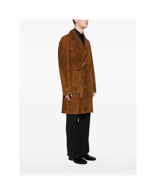 SANTORO Brown Belted Double-Breasted Coat for men