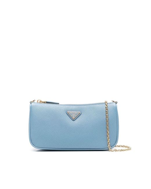 Prada Blue Saffiano-Leather Mini Bag