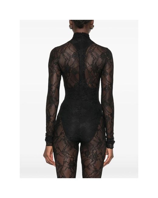 ANDAMANE Black Ziggy Lace-Patterned High-Neck Bodysuit