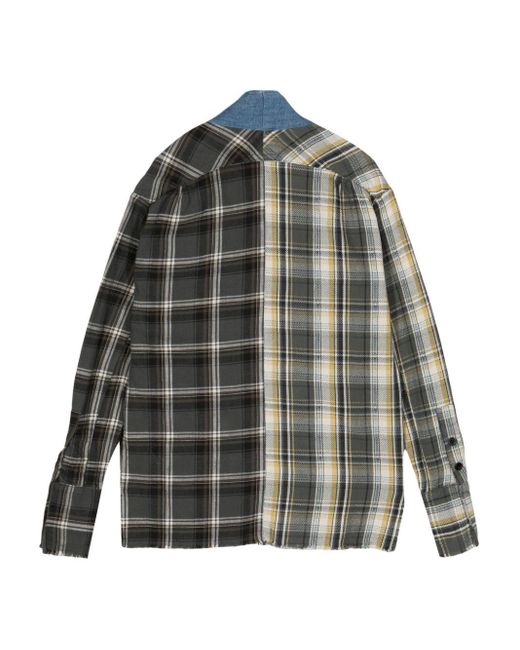 Greg Lauren Blue Plaid-Check Patchwork Jacket for men