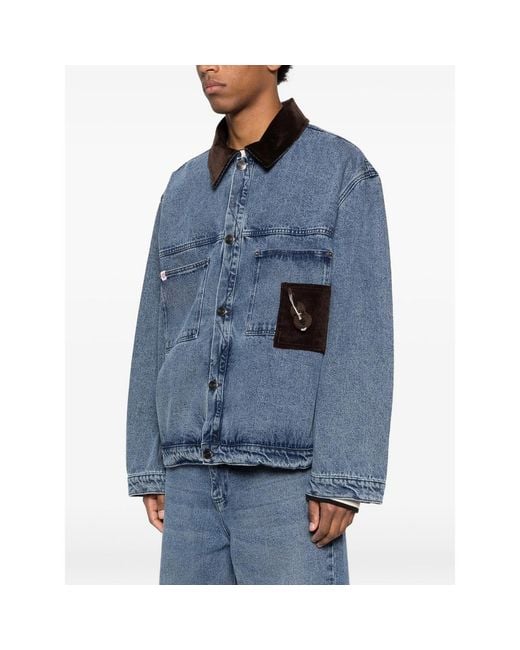 Charles Jeffrey Blue Denim Jacket With Corduroy Collar for men
