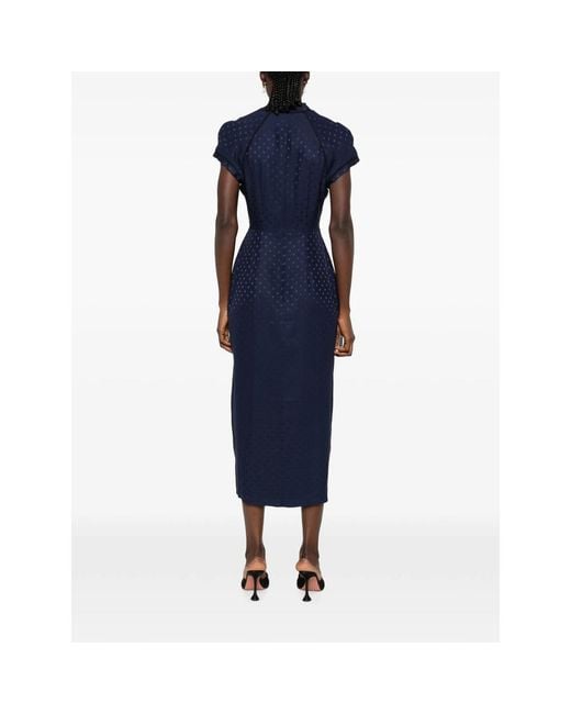 Alessandra Rich Blue Star-Print Tie-Neck Midi Dress