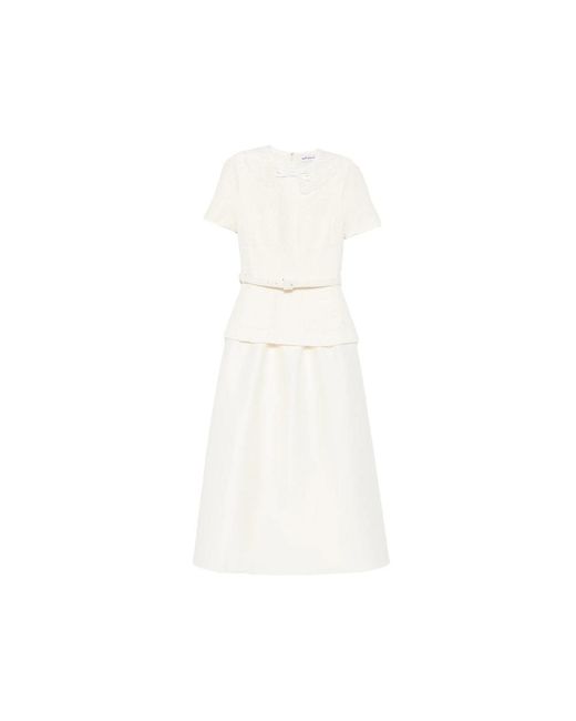 Self-Portrait White Dress Bouclé-Knit Cream