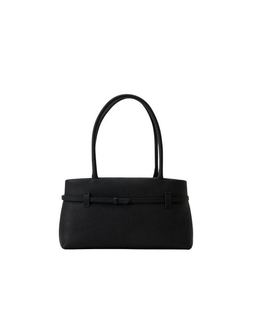 MANU Atelier Black Buckle-Strap Tubular-Handles Tote Bag