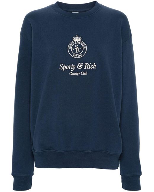 Sporty & Rich Blue Logo-Embroidered Cotton Sweatshirt