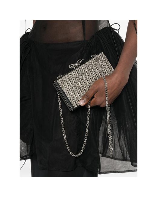 Self-Portrait Gray Bow-Embellished Crystal-Embellished Clutch Bag