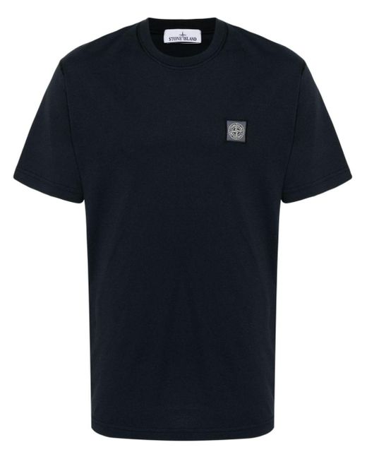 Stone Island Blue Logo-Patch Cotton T-Shirt for men