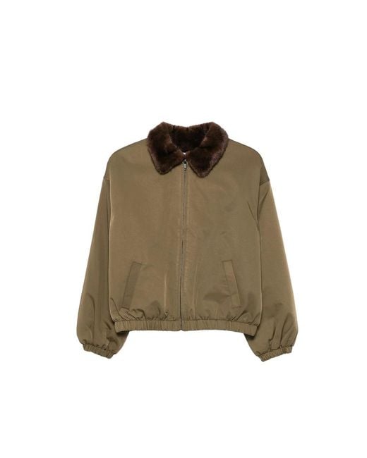 ELEH Green Faux-Fur-Collar Jacket