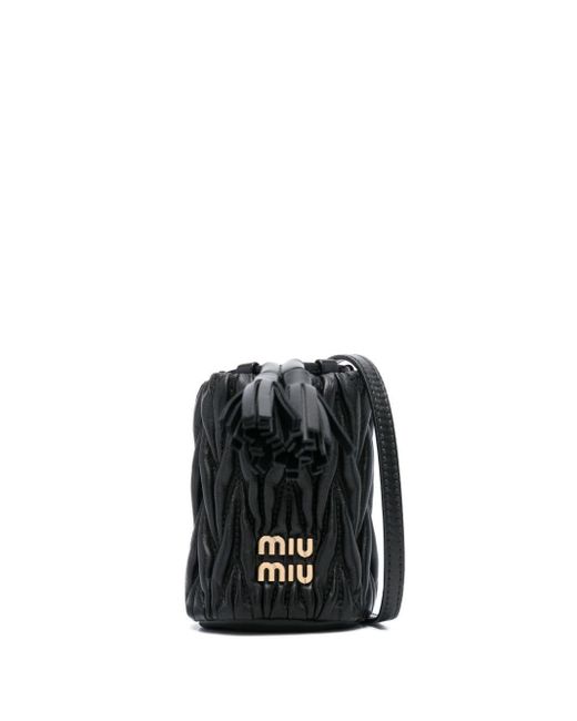 Miu Miu Black Logo-lettering Matelassé Mini Bag