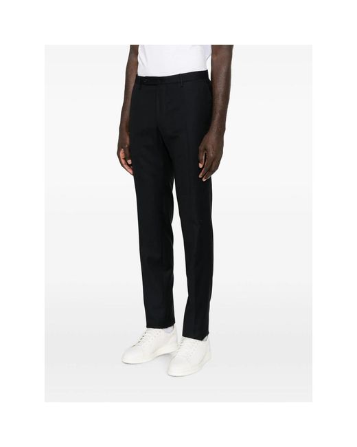 Incotex Blue Flat-Front Wool Trousers for men