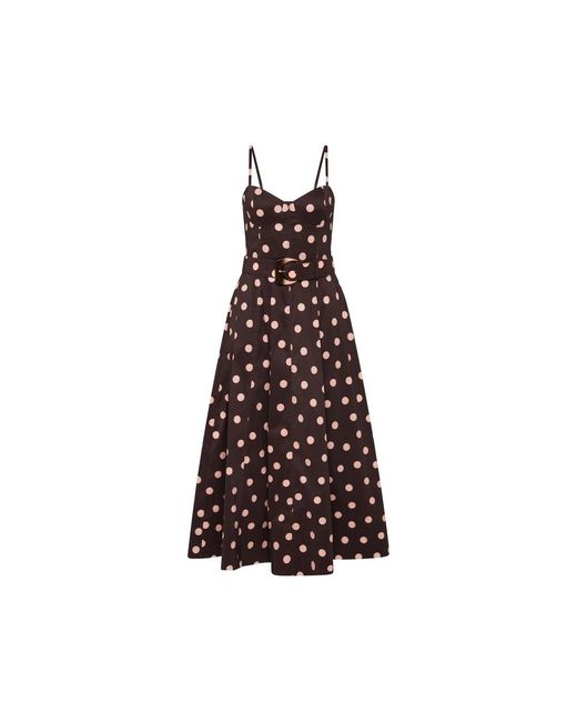 Rebecca Vallance Brown Polka Dot Belted Midi Dress