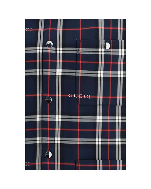 Gucci Blue Tartan Logo Overshirt for men