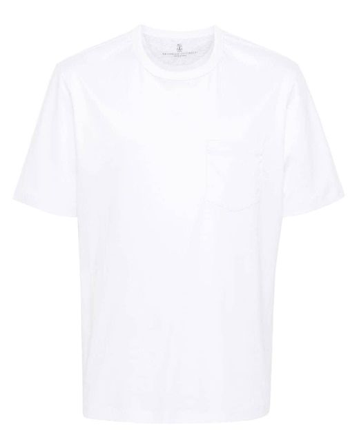 Brunello Cucinelli White Crew-Neck Cotton T-Shirt for men