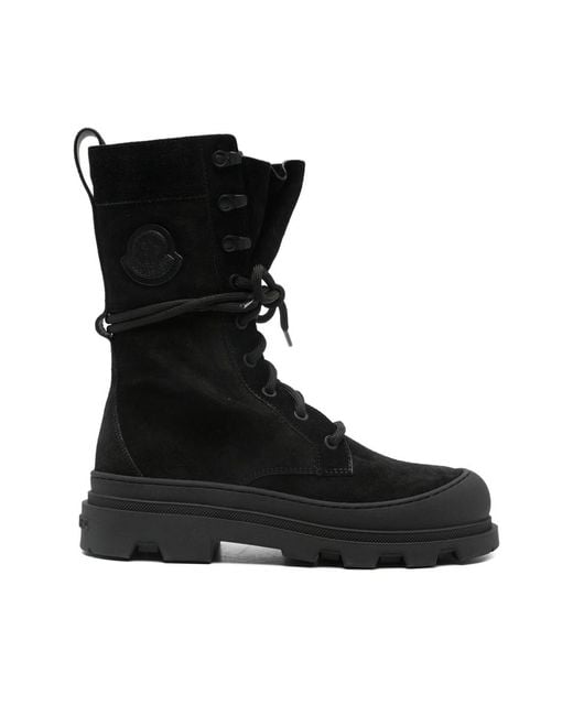 Moncler Black Vera Lace-Up Logo-Patch Boots
