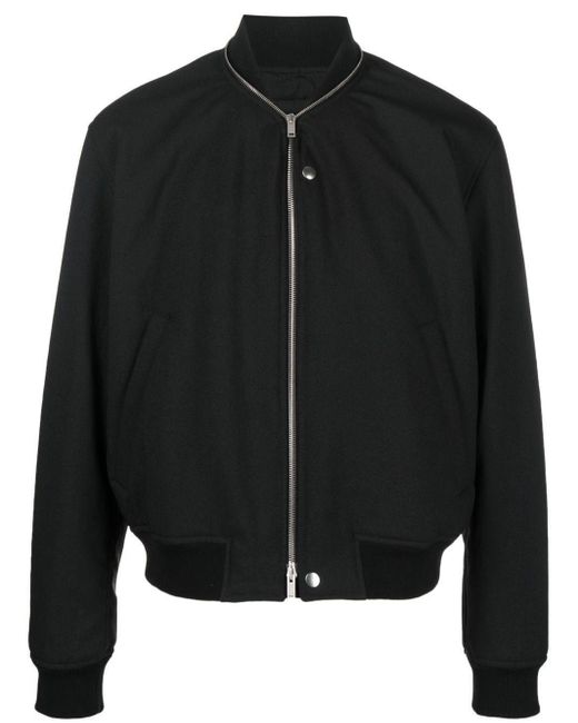 Jil Sander Cotton Zip-detail Bomber Jacket in Black for Men | Lyst