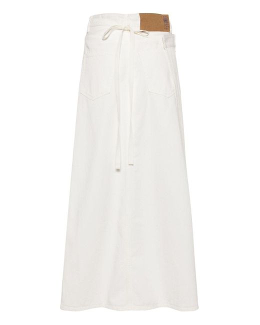 MM6 by Maison Martin Margiela White Asymmetric Denim Maxi Skirt