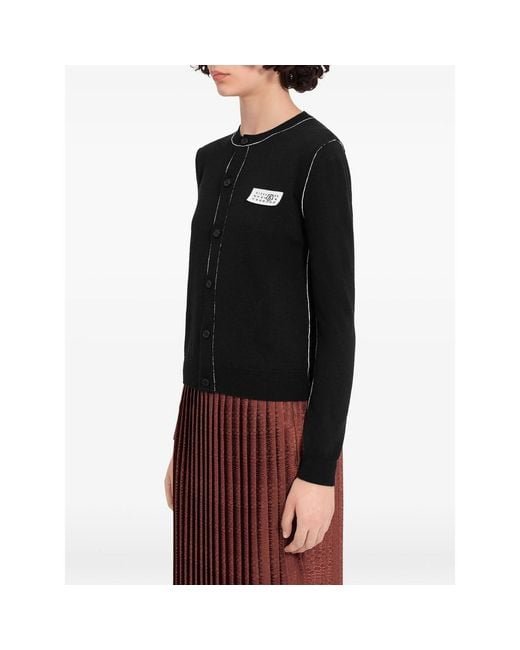 MM6 by Maison Margiela Black Button-Front Wool Blend Knit Cardigan