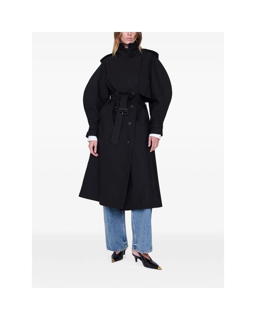 Anine Bing Black Pascale Double-Breasted Belted Trench Coat