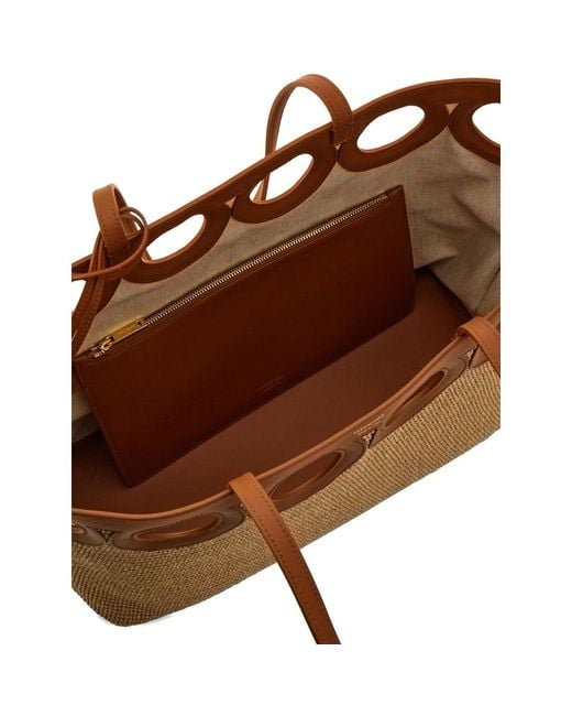 Ferragamo Brown Tote Bag Calfskin & Raffia