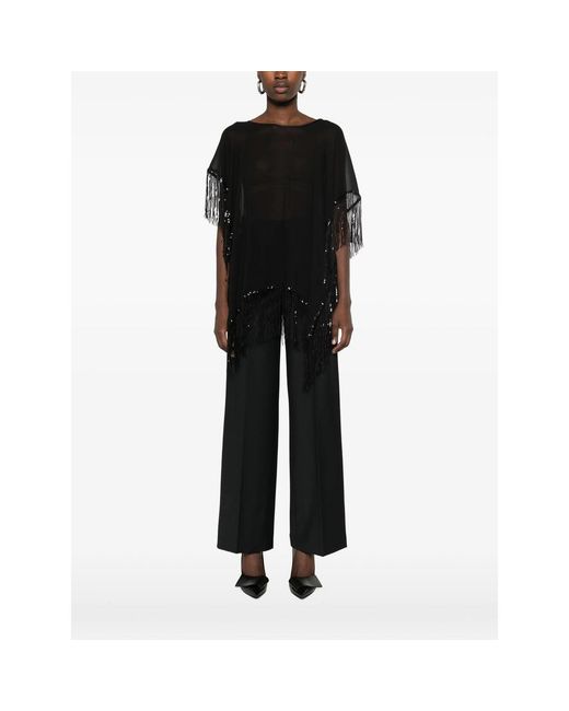 DE SANTIS Black Sequin-Embellished Fringed Cape