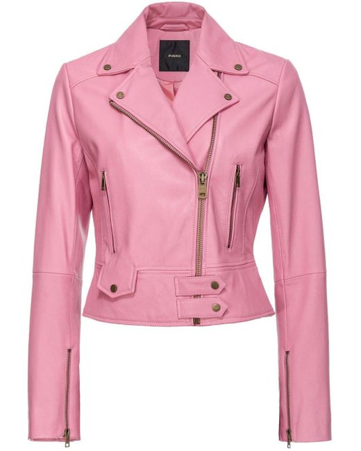 Pinko Pink Leather Biker Jacket