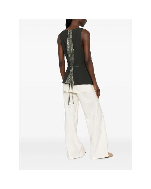 Ziggy Chen Green Patterned-Panel Vest