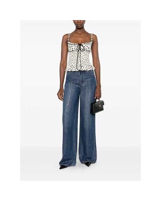 Self-Portrait Blue Rhinestone-Embellished Wide-Leg Jeans