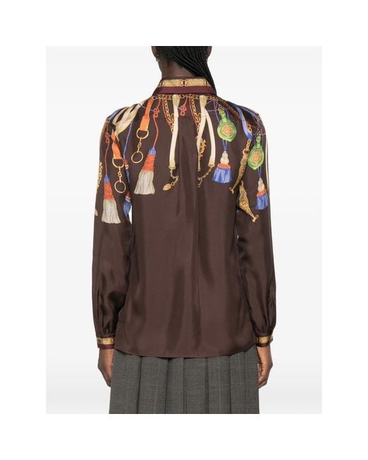 Etro Brown Tassel-Print Silk Shirt