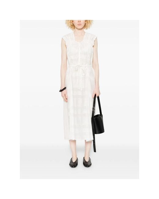 Low Classic White Tie-Waist Midi Dress