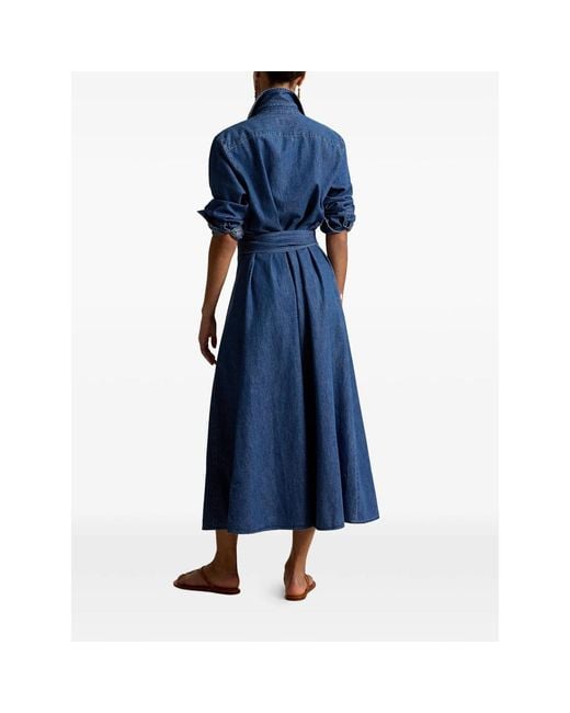Ralph Lauren Blue Tie-Belt Midi Shirt Dress