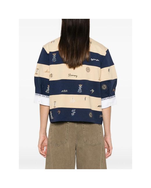 Sea Blue Juliet Embroidered Striped Polo Shirt