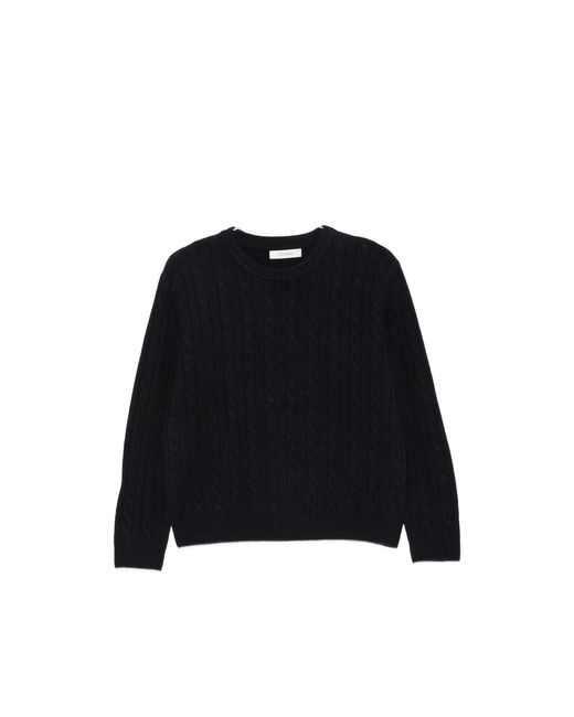 JC Sophie Black Pancho Cable-Knit Crew-Neck Sweater
