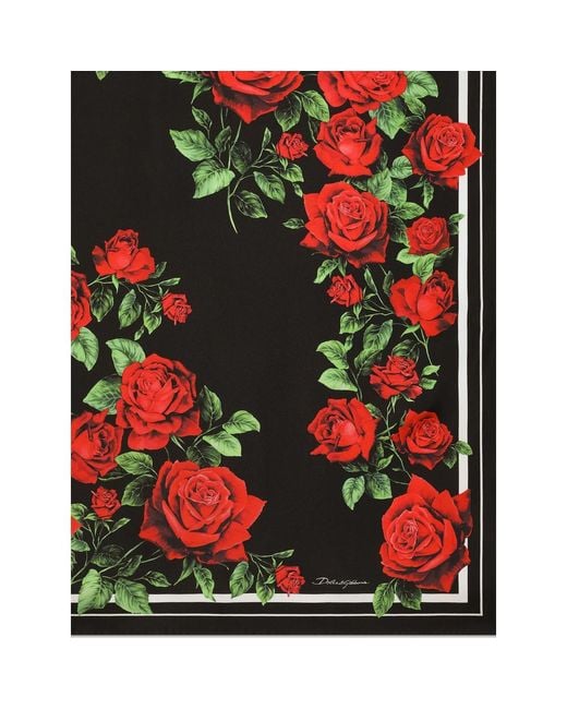 Dolce & Gabbana Red 90X90 Rose-Print Silk Twill Scarf