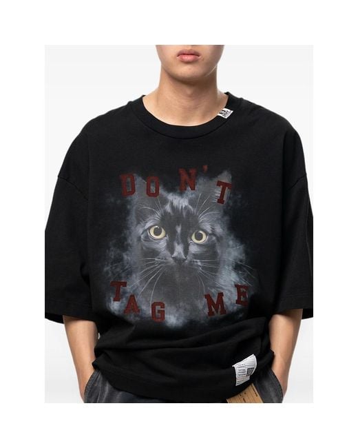 Maison Mihara Yasuhiro Black Cat-Printed T-Shirt for men