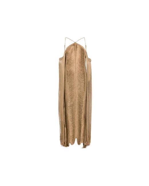 Bless Natural Pelta Fringed Halterneck Dress
