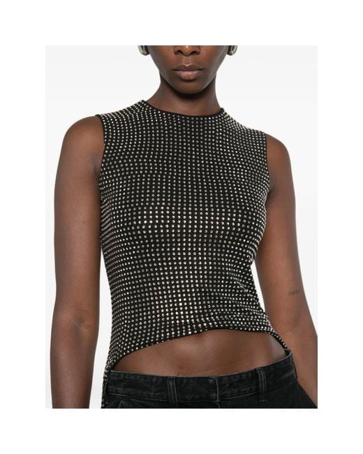 Alexander Wang Black Crystal-Embellished Asymmetric Top