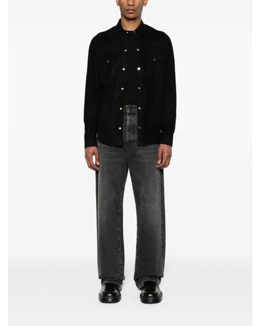 Eraldo Black Classic-Collar Suede Shirt for men